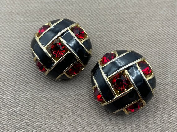 Fab Ruby Red Moghul Statement Earrings Glossy Bla… - image 6