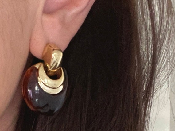 Tortoiseshell Lucite Doorknocker Statement Earrin… - image 3