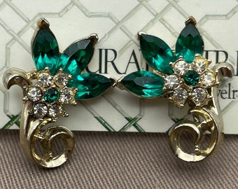 Vintage Emerald Coro Clip On Earrings - Statement Earrrings
