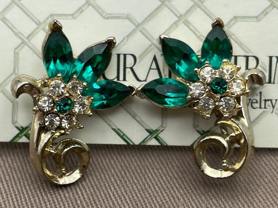 Vintage Emerald Coro Clip On Earrings - Statement… - image 1