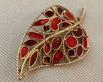Autumnal FLORENZA Enamel Leaf Vintage Brooch Pin