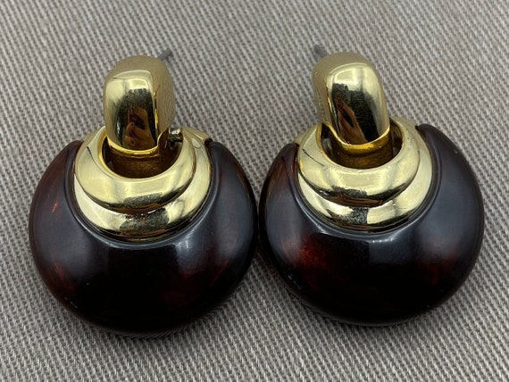 Tortoiseshell Lucite Doorknocker Statement Earrin… - image 1