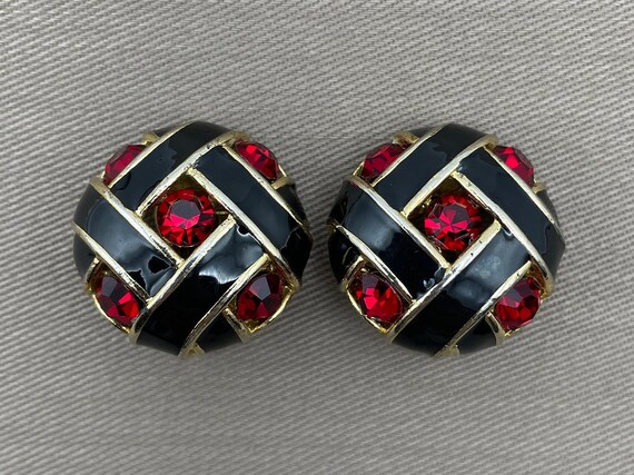 Fab Ruby Red Moghul Statement Earrings Glossy Bla… - image 3