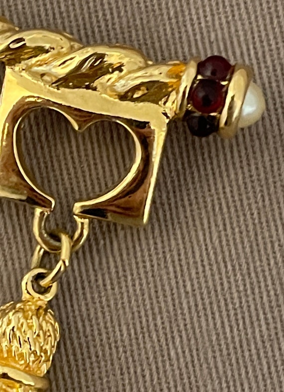 Vintage Key and Tassel Ruby Cabochon Brooch - image 6