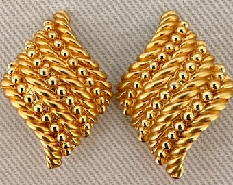 Bold Gold Rope Clip On Statement Earrings