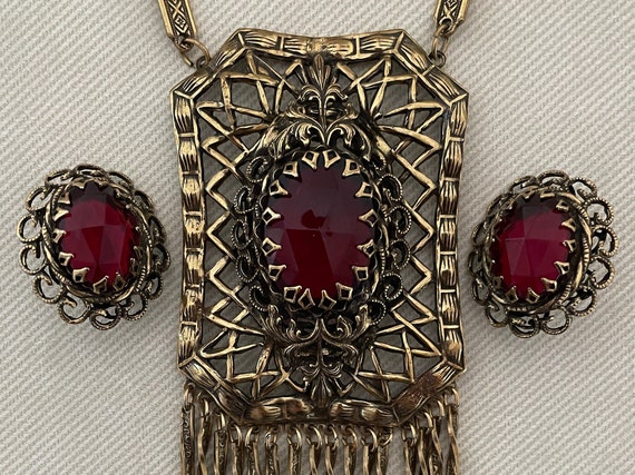 Stunning Art Nouveau Garnet Vintage Jewelry Set L… - image 1