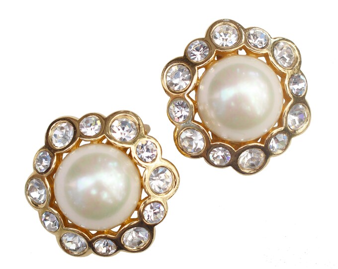 Christian Dior Statement Earrings Huge Pearl and Crystal Clip Ons Etsy
