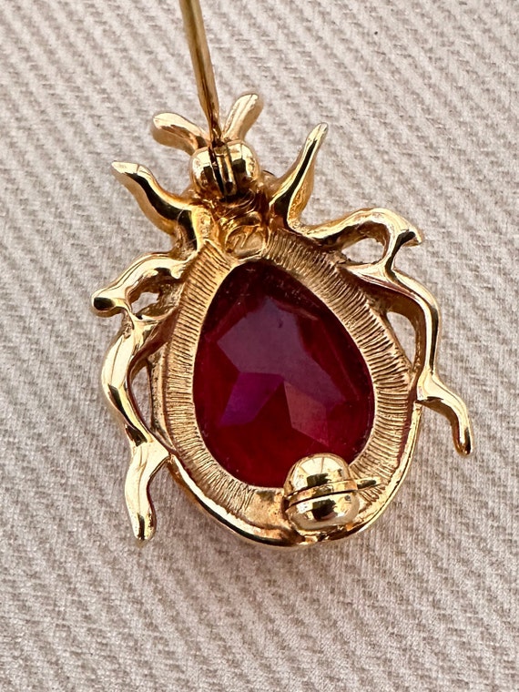 Tiny Signed Figural Insect Vintage Pin Ruby Red C… - image 5