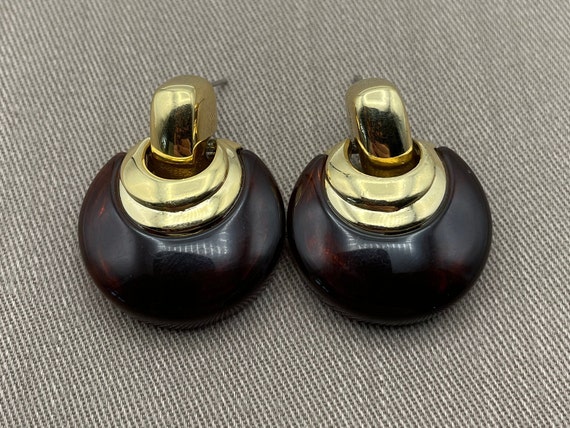 Tortoiseshell Lucite Doorknocker Statement Earrin… - image 4