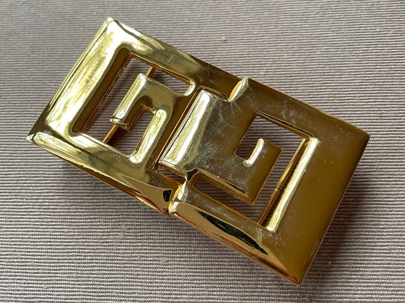 Chic DOTTY SMITH Greek Key Vintage Gold Belt Buckle image 2