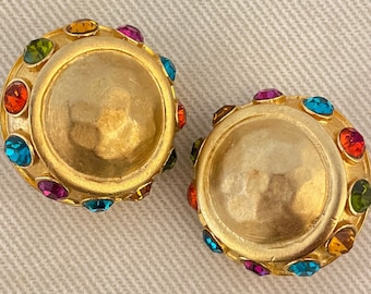 Stunning ETRUSCAN Colorful Stone Clip On Statement Earrings