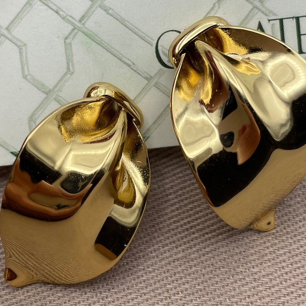 Gold Leaf NAPIER Clip On Statement Earrings Designer Jewelry