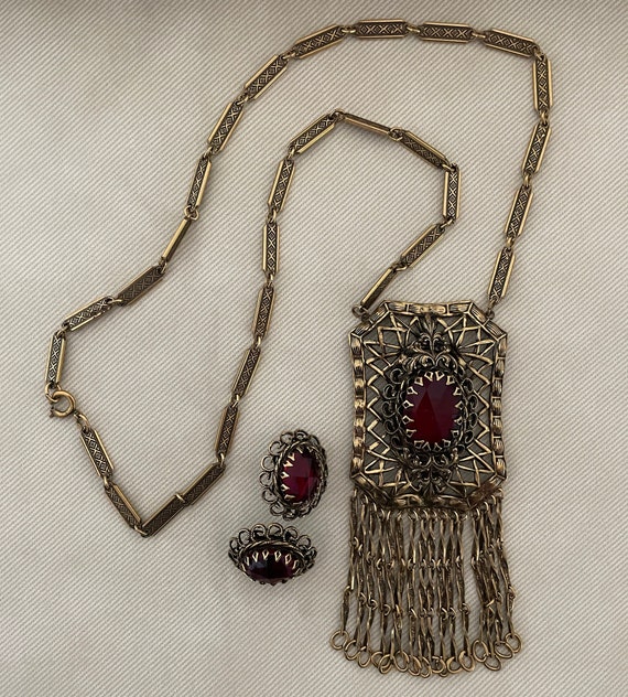 Stunning Art Nouveau Garnet Vintage Jewelry Set L… - image 5