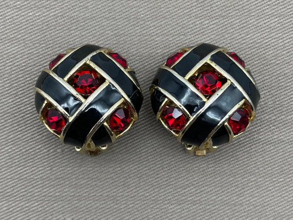 Fab Ruby Red Moghul Statement Earrings Glossy Bla… - image 2