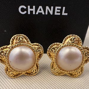Vintage Authentic CHANEL Earrings - 1990s Faux Pearl Clip On Statement Earrings