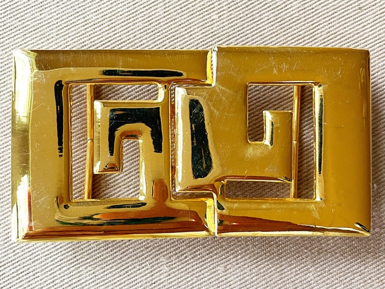 Chic DOTTY SMITH Greek Key Vintage Gold Belt Buckle image 1