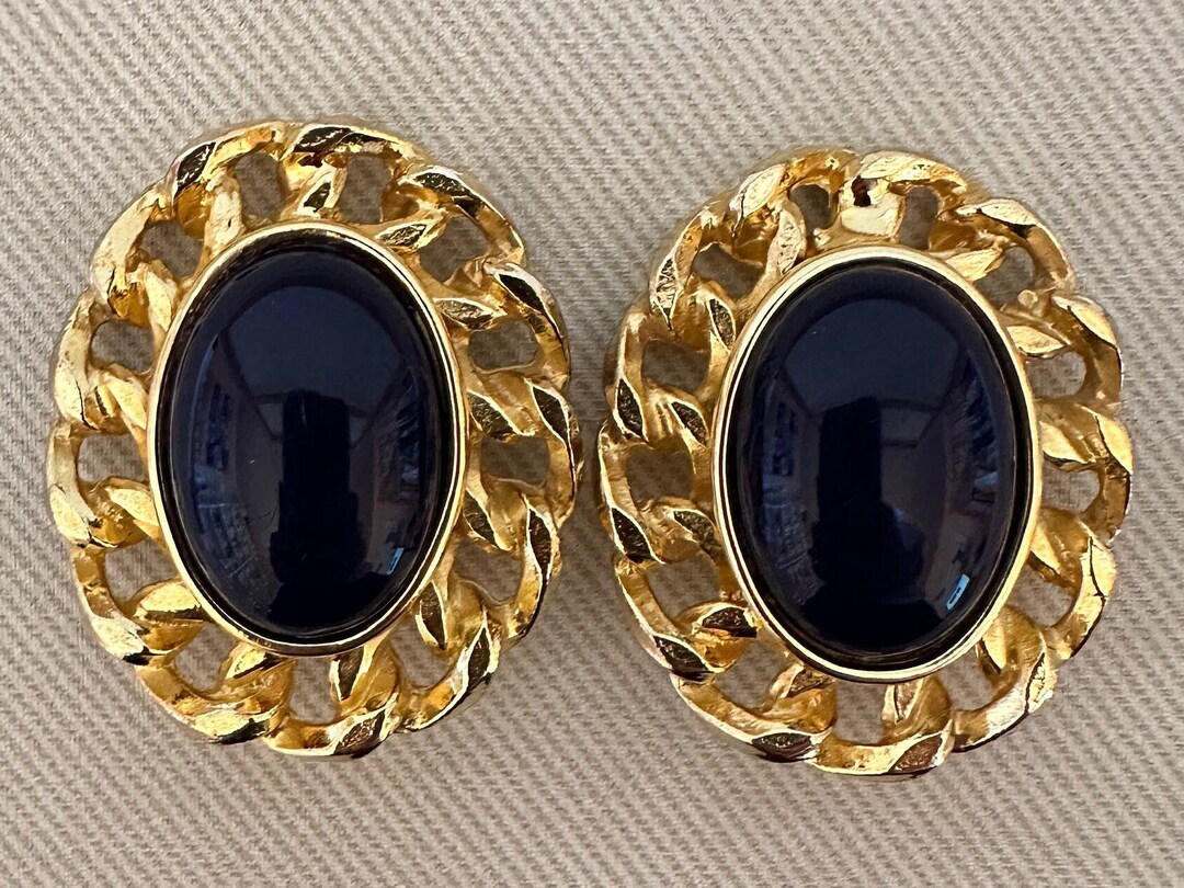 Boucles D'oreilles Vintage Clips - Cabochon Lucite Rose Lumineux - Laiton - G6