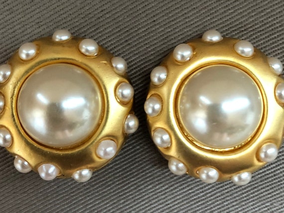 Massive Pearl Art Nouveau Clip On Statement Earrin
