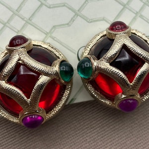 Moghul Gripoix Estilo etrusco Joyas bizantinas de la India Clip vintage sobre pendientes