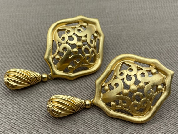 Openwork ETRUSCAN Shield Dangle Vintage Statement… - image 1