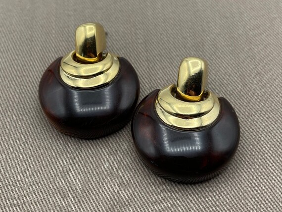 Tortoiseshell Lucite Doorknocker Statement Earrin… - image 2