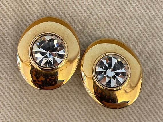 Deco Crystal Disk Clip On Statement Earrings Sign… - image 2