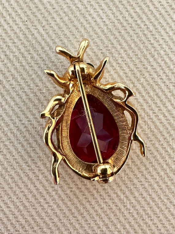 Tiny Signed Figural Insect Vintage Pin Ruby Red C… - image 4