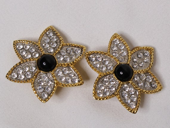 Huge Diamante Flower Clip On Statement Earrings O… - image 4