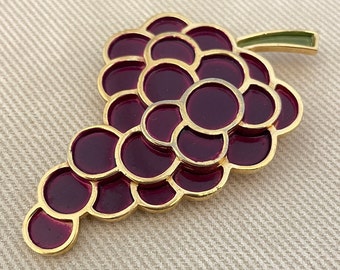 Whimsical TRIFARI Signed Enamel Grapes Vintage Brooch Pin