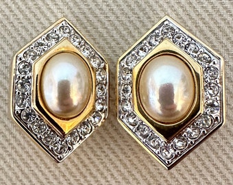 Petite Vintage DECO Pearl Clip On Statement Earrings