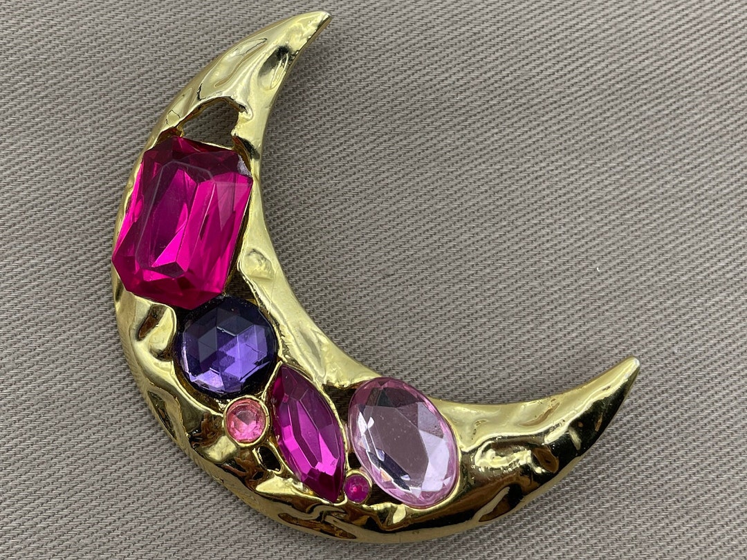 Bejeweled Crescent Moon Brooch Signed PARK LANE Etsy