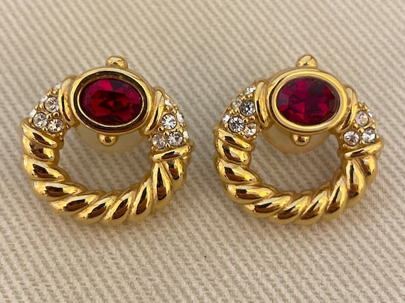 Art Deco Ruby Red Vintage Statement Earrings for … - image 2