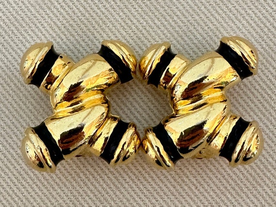 Bold Twisted Gold X Cross Clip On Statement Earri… - image 2