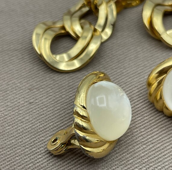 Signed MONET Moonstone Cabochon Double Link Chain… - image 5