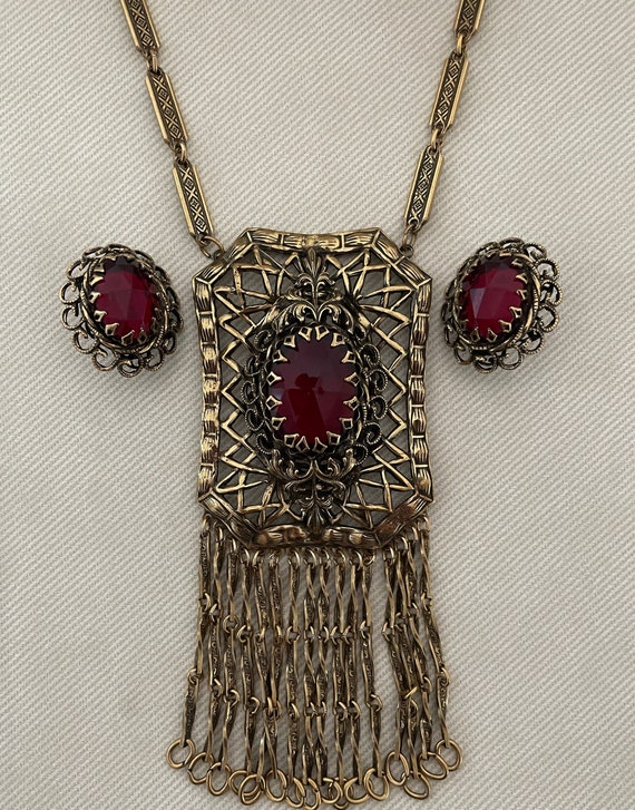 Stunning Art Nouveau Garnet Vintage Jewelry Set L… - image 2