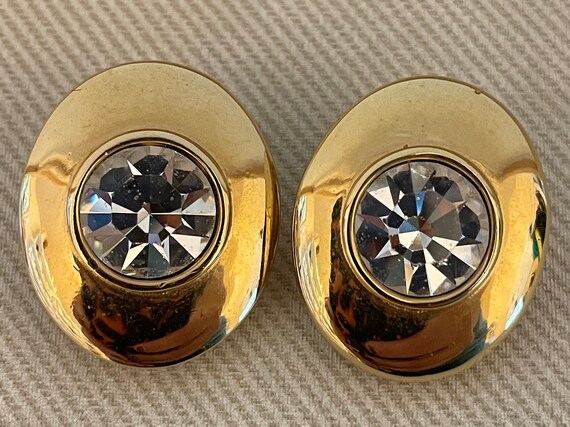 Deco Crystal Disk Clip On Statement Earrings Sign… - image 3
