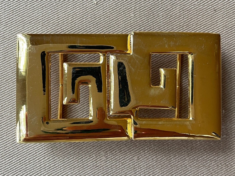 Chic DOTTY SMITH Greek Key Vintage Gold Belt Buckle image 3