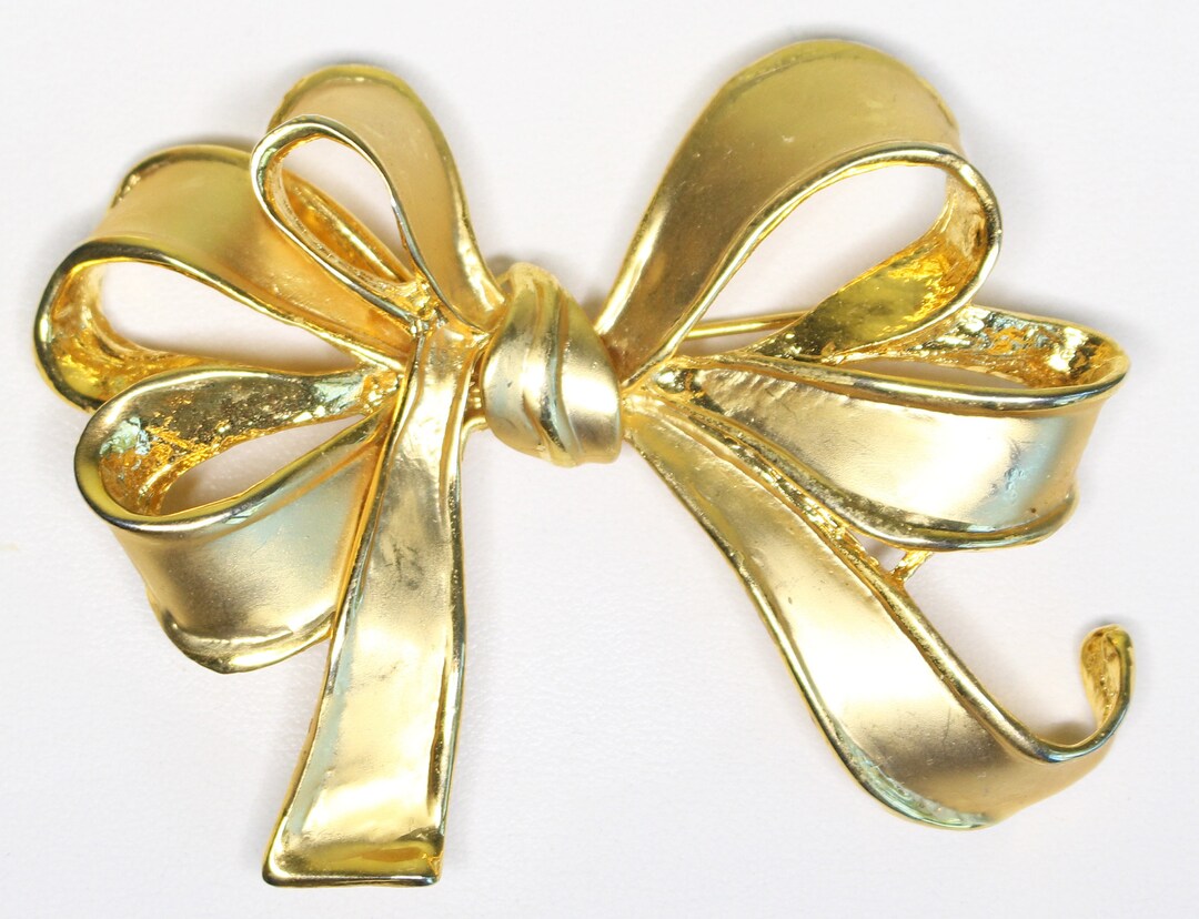 French Gold Ribbon Bow Pin Holiday Accent Brooch Etsy