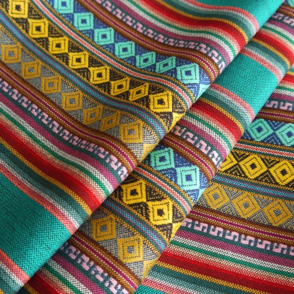 Aztec Fabric, Peruvian Fabric, Woven, Cusco Blue, 1 Yard