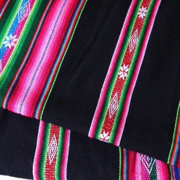 South American Fabric, Peruvian Fabric, Aguayo, Woven Textile, Colorful Stripes, Black