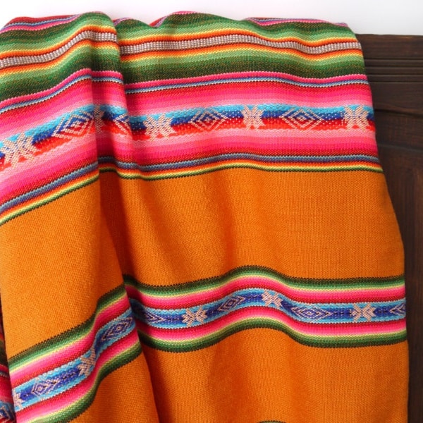 South American Fabric, Peruvian Fabric, Woven Textile, Peach Orange