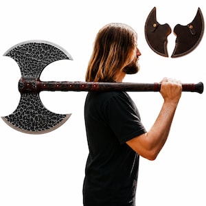 Hand Forged Viking Axe 40” Long | Double Head Berserker Axe | 1095 Carbon Steel | or Handmade Two Handed Battle Axe | Viking Gift for Men
