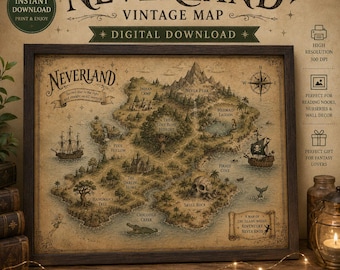 Neverland Fantasy World Map Print Digital Download Printable