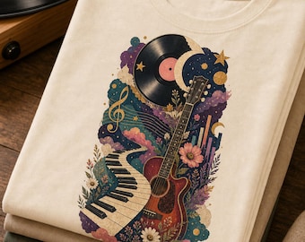 Surreal Music Collage PNG Bundle, Vinyl Record Guitar Piano T-Shirt Design (Digital Download)