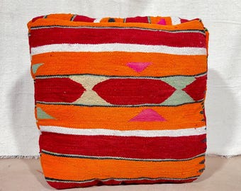 Handmade Kilim Pouf, Moroccan Pouf, Floor Vintage Moroccan Ottoman Beni Ourain Square Pouf, Square Berber Pouf, Outdoot Pouf