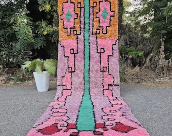 Colorful Moroccan Rug - Pink and Orange Azilal Runner - Handwoven Wool Berber Rug - Bright Boho Area Rug - Vibrant Custom Moroccan Rug