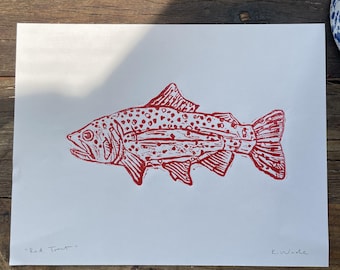 Original Red Fish Linocut Print