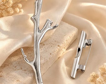 Silver Flower Holder Brooch, Wearable Vase Lapel Pin, Wedding Boutonniere Gift for Her
