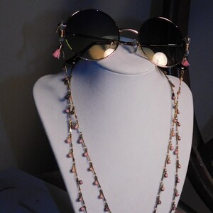 Summer! PINK Sun/Eye glass specs lanyard, Holder, Necklace, Craft, Read, sew, library, Beaded Chain, Womens gift (bronze/brass)