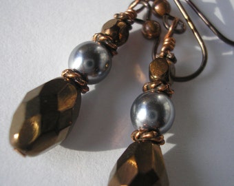 copper and pearl  earrings